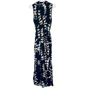 a new day Black and Cream Leaf Print High Neck Maxi Dress - Size: Large